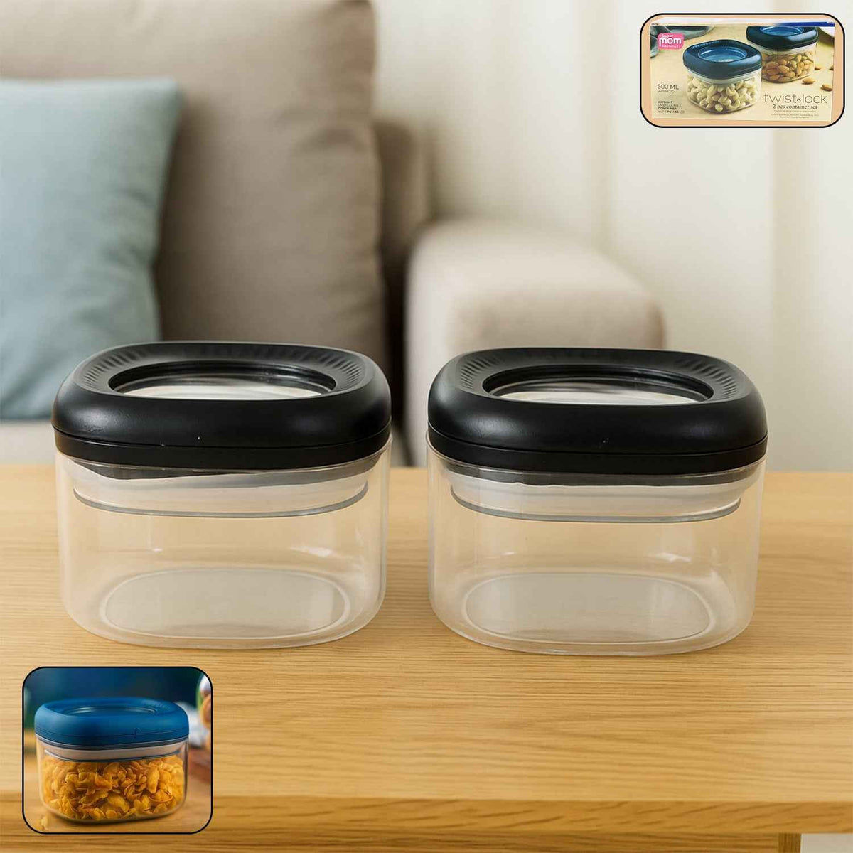 Supermom Plastic Twist Lock Storage Container Set (500ml 2 Pc ) - Mr Urban Choices