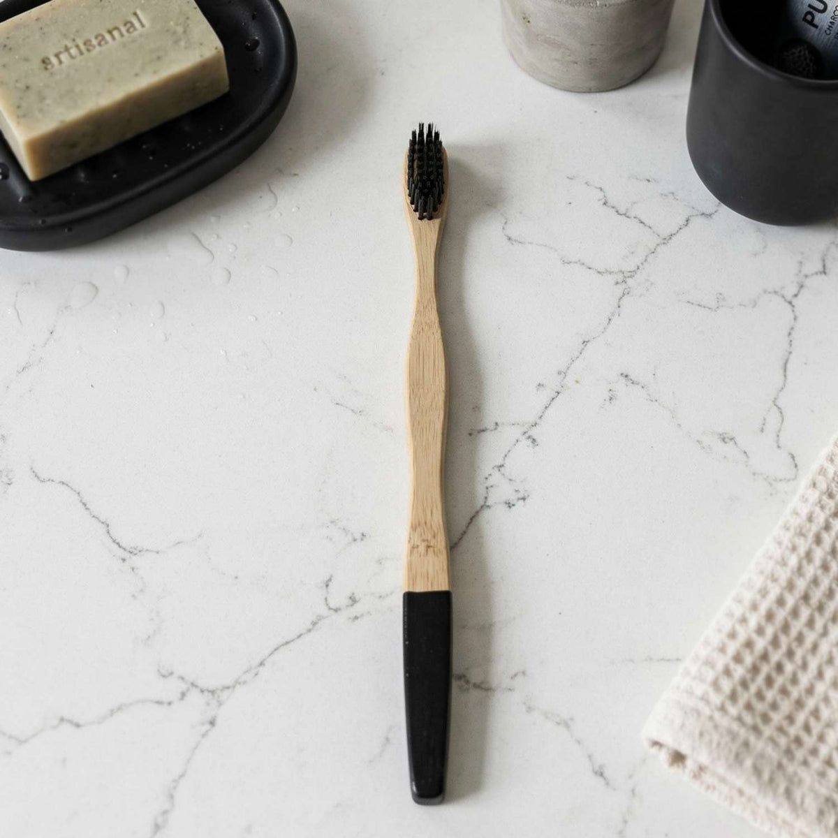 Natural Bamboo Toothbrush With Soft Charcoal Bristles (1 Pc)
