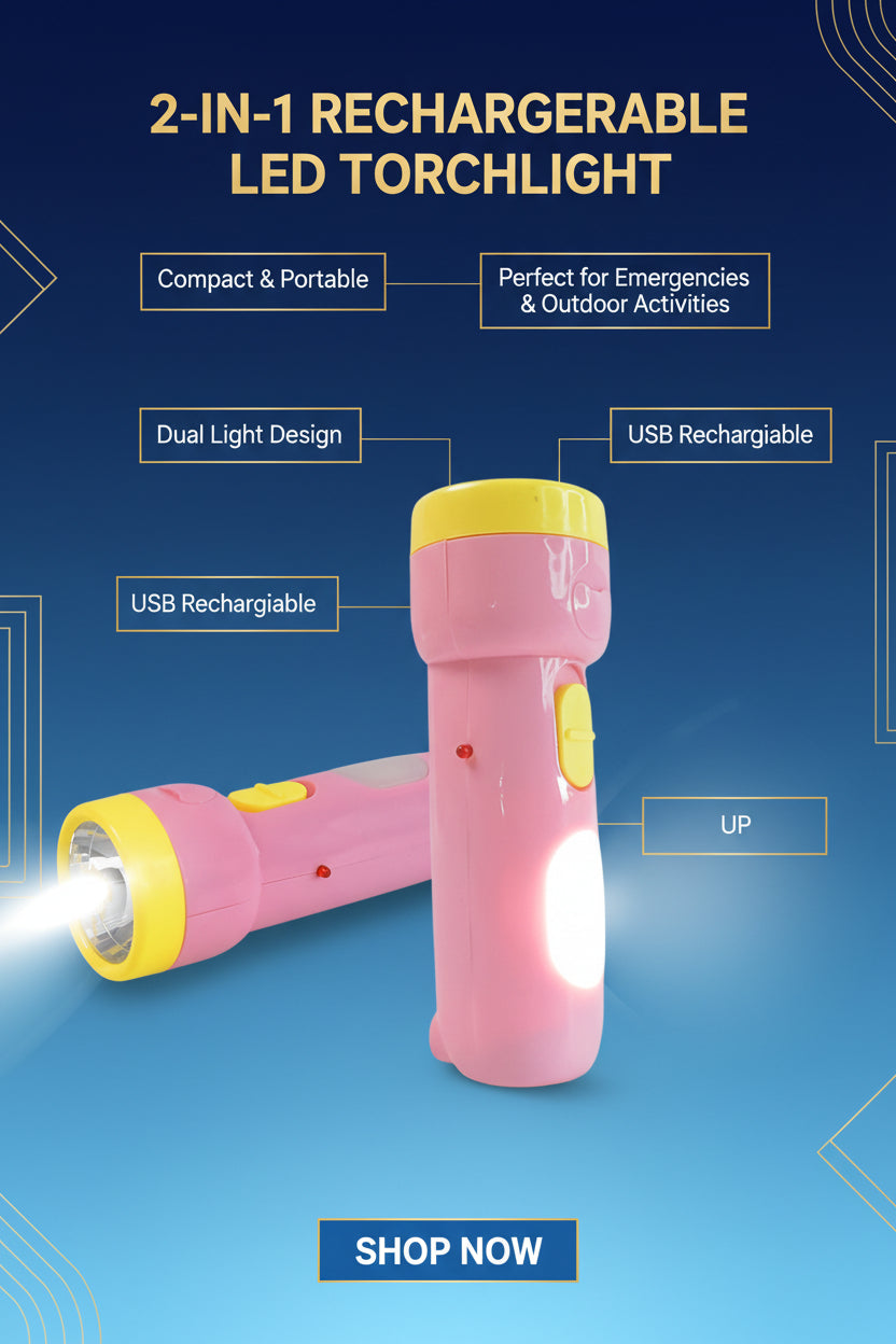 2-in-1 Rechargeable Small Handy Led Torchlight For Home Outdoor Tracking (1 Pc)