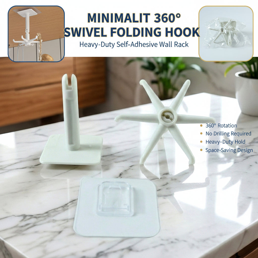 4644 360 Rotating Folding Hook Self-adhesive Waterproof Wall Mounted Hook