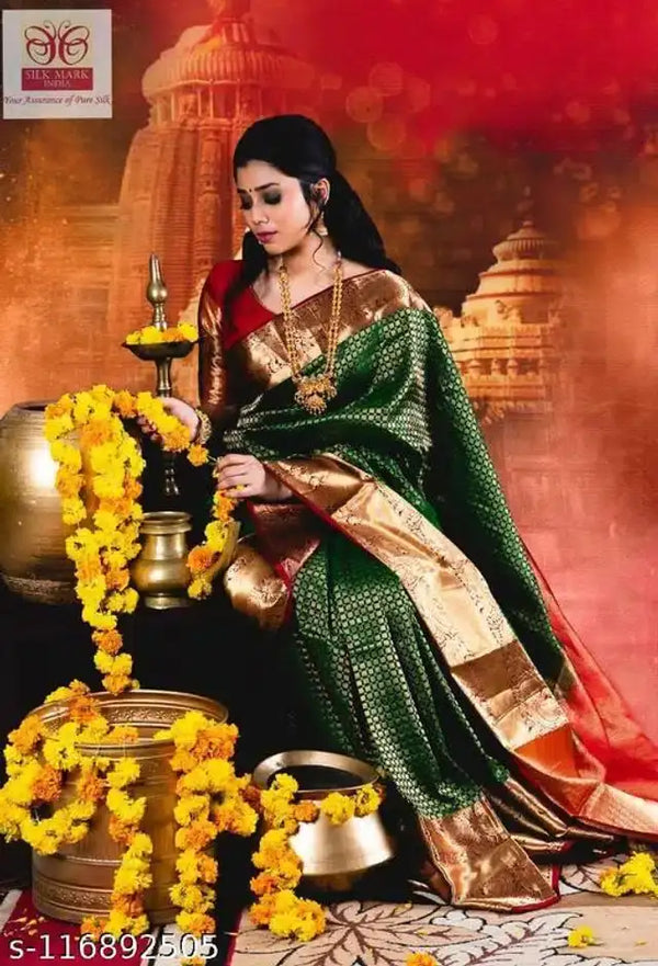 Jacquard Saree With Blouse For Women (Green, 6.3M) - Mr Urban Choices