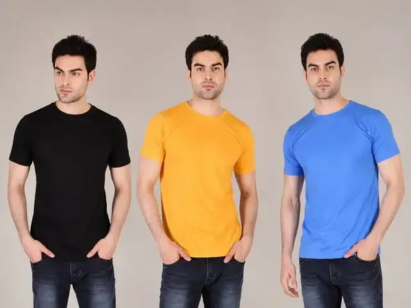 Men's Solid Round Neck Polycotto Men's Multicolor T-Shirt (Pack of 3)