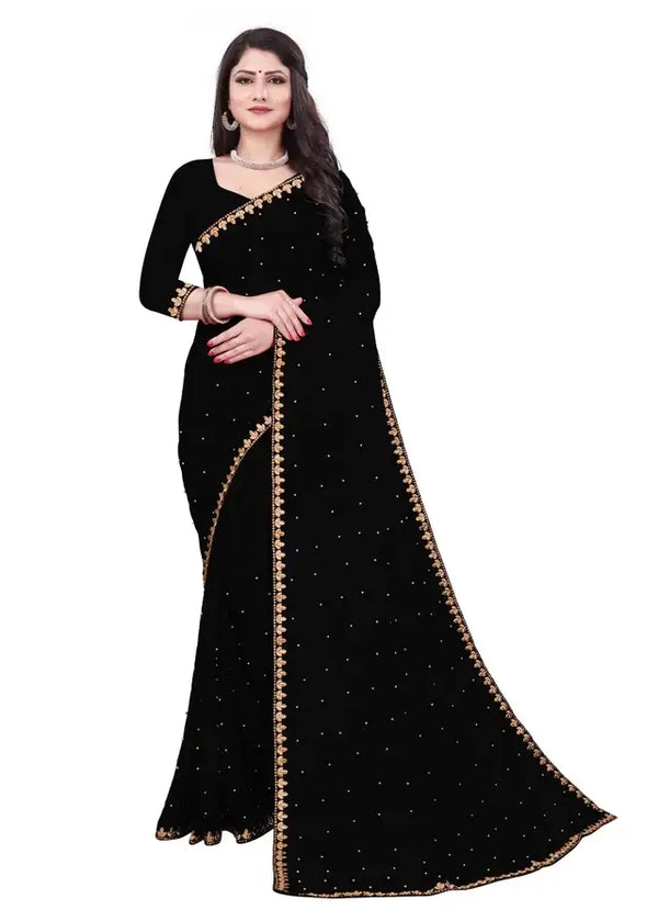Lycra Blend Solid Saree for Women (Black, 6.3 m) - Mr Urban Choices