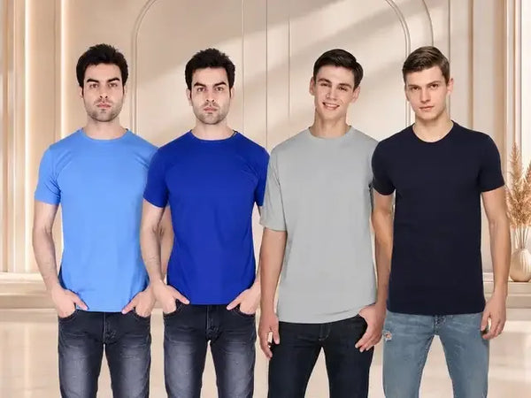 Men's Solid Round Neck Polycotto Multicolor men's t-shirt pack of 4