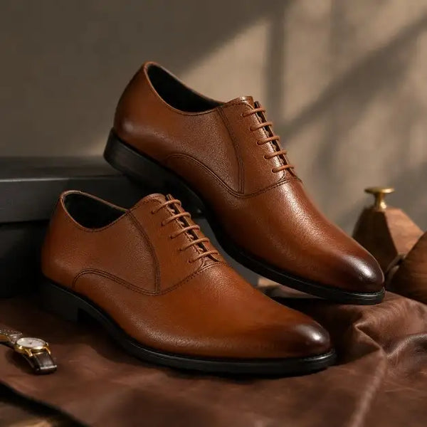 Men's Textured Leather Formal Tan Shoes