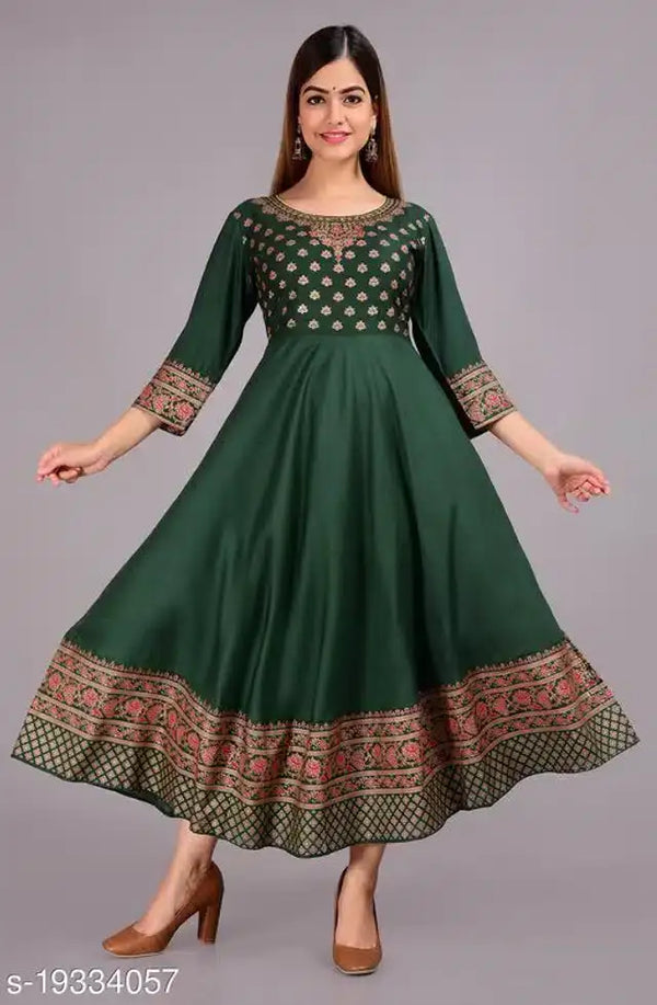 Rayon Printed Anarkali Kurti for Women (Green, S) - Mr Urban Choices
