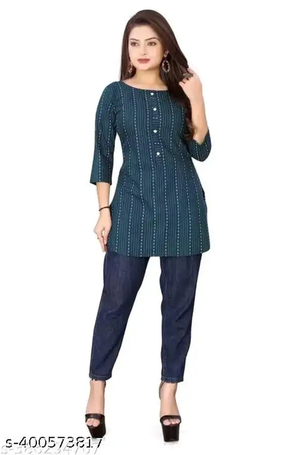 Cotton Solid Short Kurti for Women (Navy Blue, S ) - Mr Urban Choices