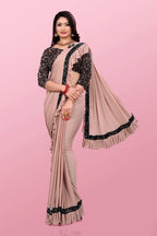 Lycra Blend Solid Saree for Women (Sea Green, 6.3 m)