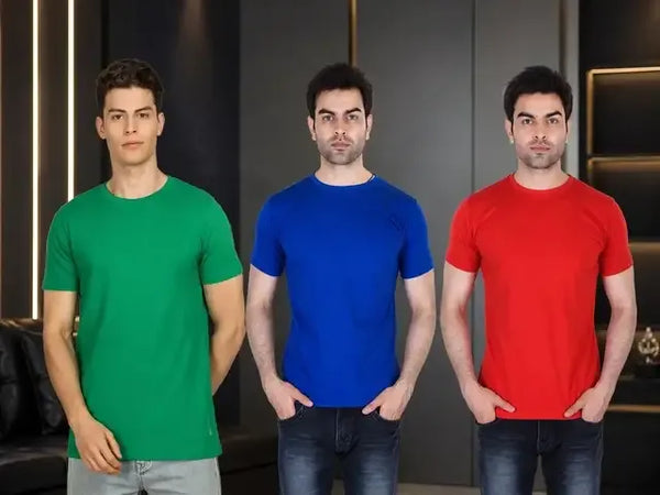Men's Solid Round Neck Polycotto men's multicolor T-shirt (Pack of 3)