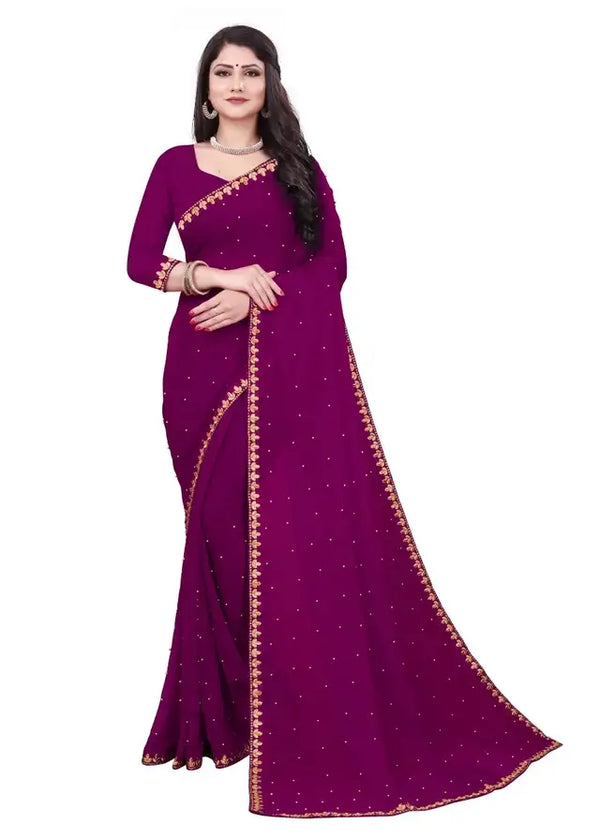 Lycra Blend Solid Saree for Women (Purple, 6.3 m) - Mr Urban Choices