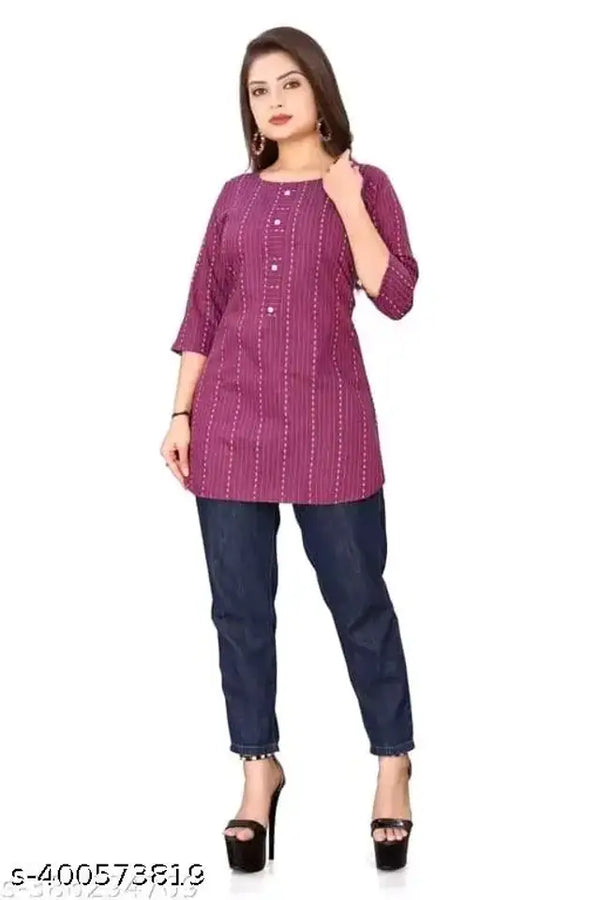 Cotton Solid Short Kurti for Women (Purple, S ) - Mr Urban Choices
