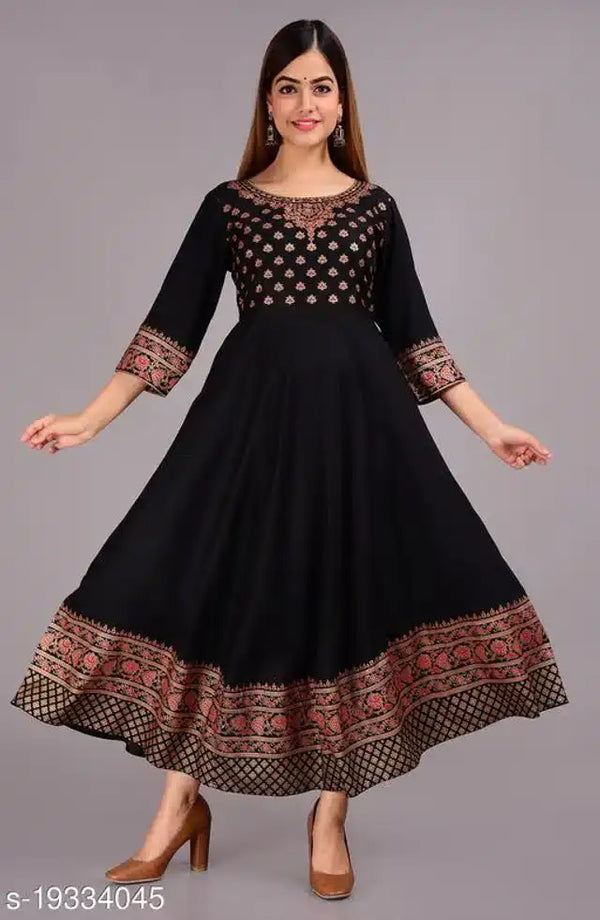 Rayon Printed Anarkali Kurti for Women (Black, S) - Mr Urban Choices