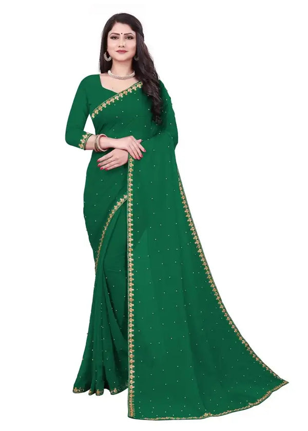 Lycra Blend Solid Saree for Women (Green, 6.3 m) - Mr Urban Choices