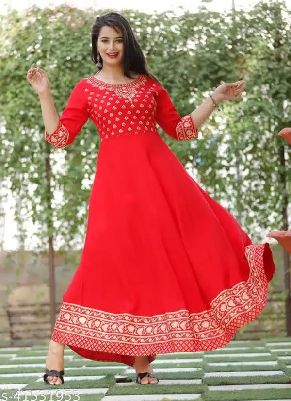 Rayon Printed Anarkali Kurti for Women (Red, S) - Mr Urban Choices