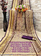 Banarasi Silk Saree With Blouse For Women (Golden And Dark Red, 6.3M)