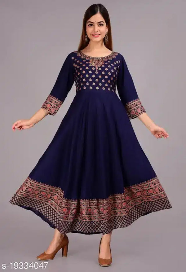 Rayon Printed Anarkali Kurti for Women (Blue, S) - Mr Urban Choices