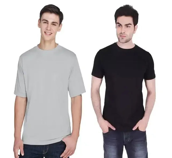 Men's T-Shirt Pack, Solid Round Neck Polycotto Multicolor (Pack of 2)