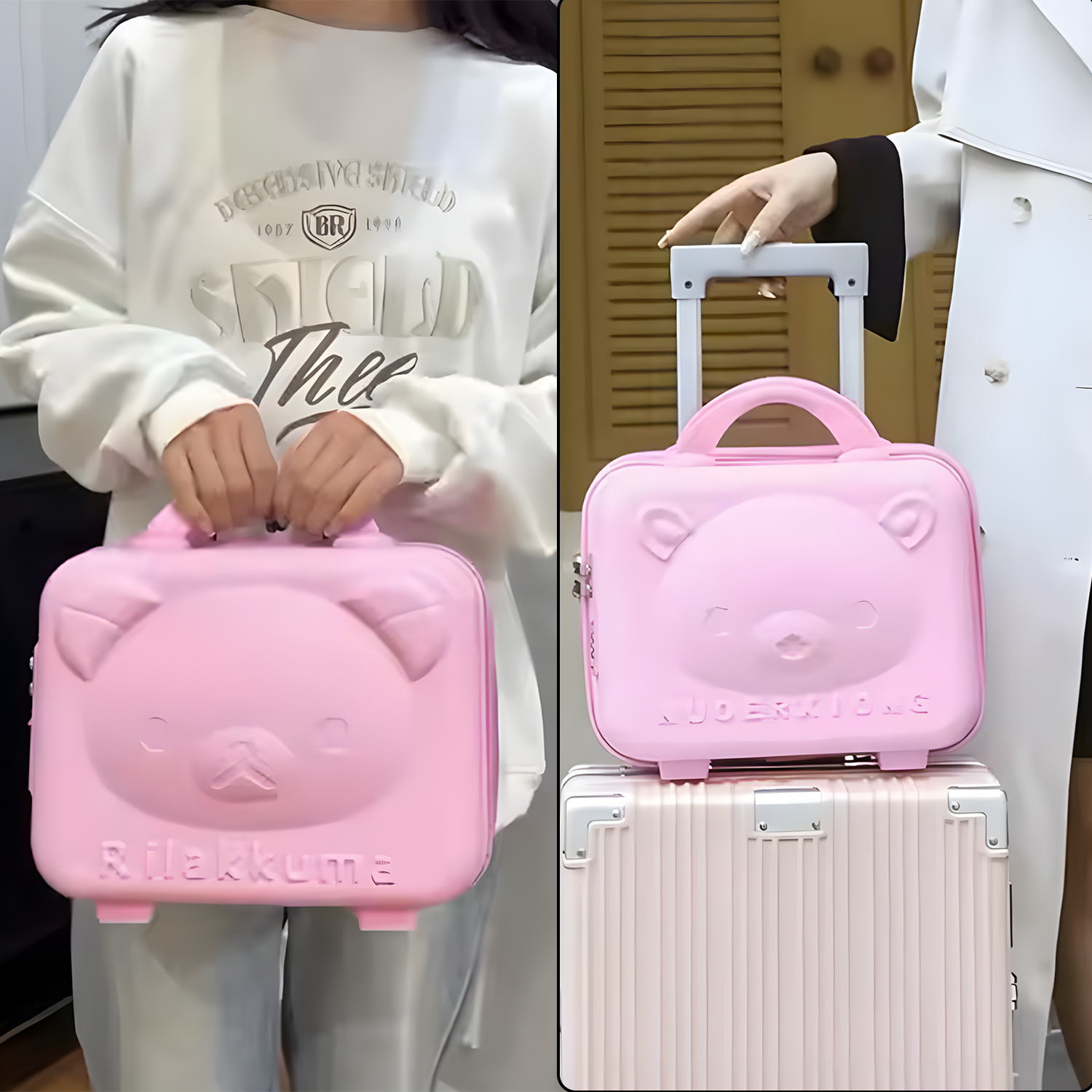 3-digit Number Lock Kids Bear-shaped Hard Shell Storage Carry Case With Handle