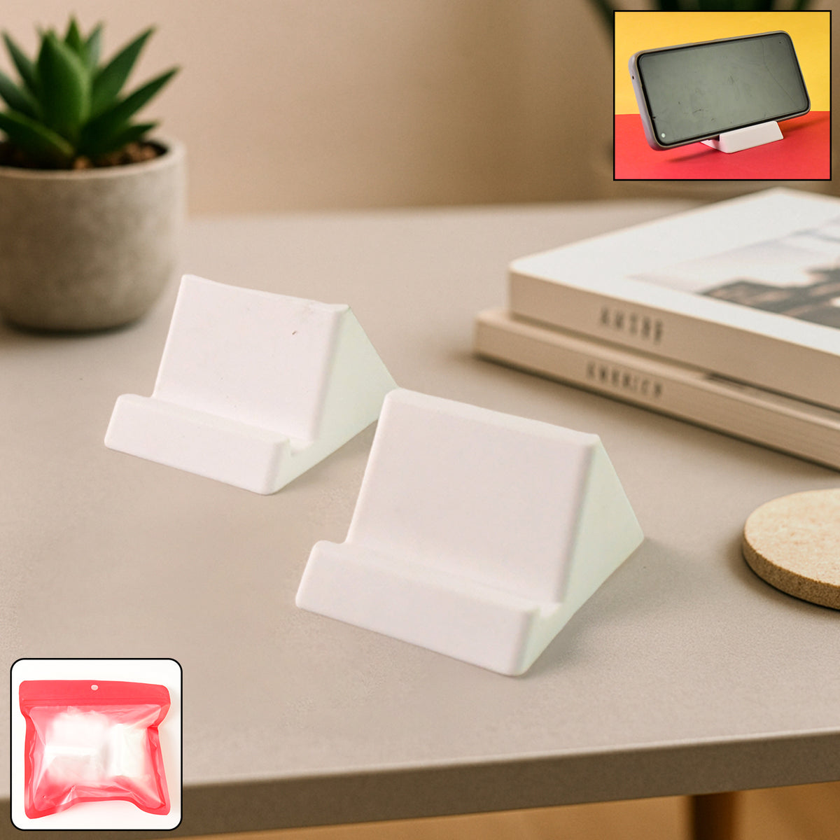 Compact Plastic Mobile Phone Holder Stand (2 Pc  Mix Color)