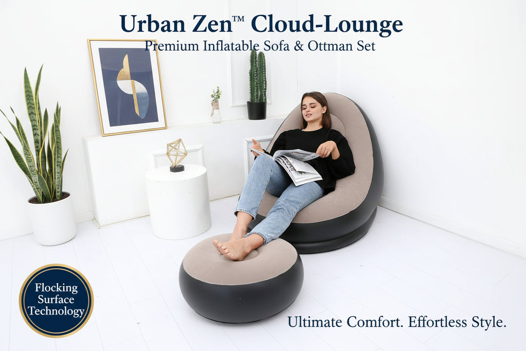 8062 Inflatable Sofa Lounge Chair Ottoman Blow Up Chaise Lounge Air Sofa Indoor Flocking Leisure Couch For Home Office Rest Inflated Recliners Portable Deck Chair For Outdoor Travel Camping Picnic.