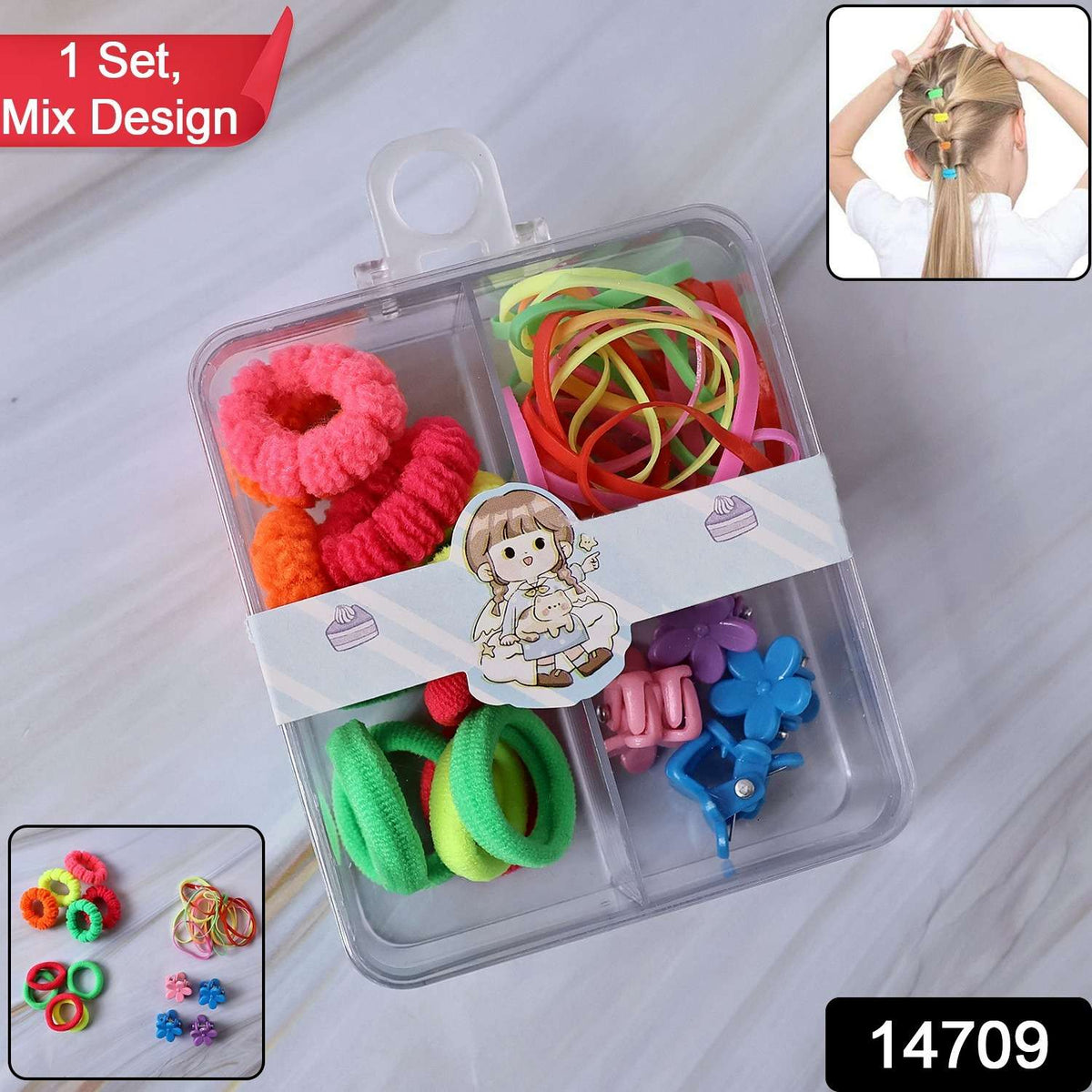 Kids Hair Bands Rubber Bands Cute Hair Clips In Storage Box (Mix Design 1 Set) - Mr Urban Choices