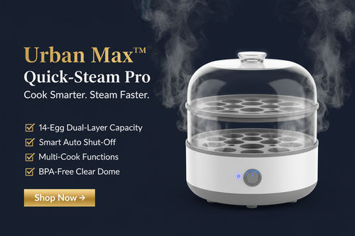 Urban Max™ Quick-Steam Pro – 14-Egg Multi-functional Double-Decker Smart Electric Boiler