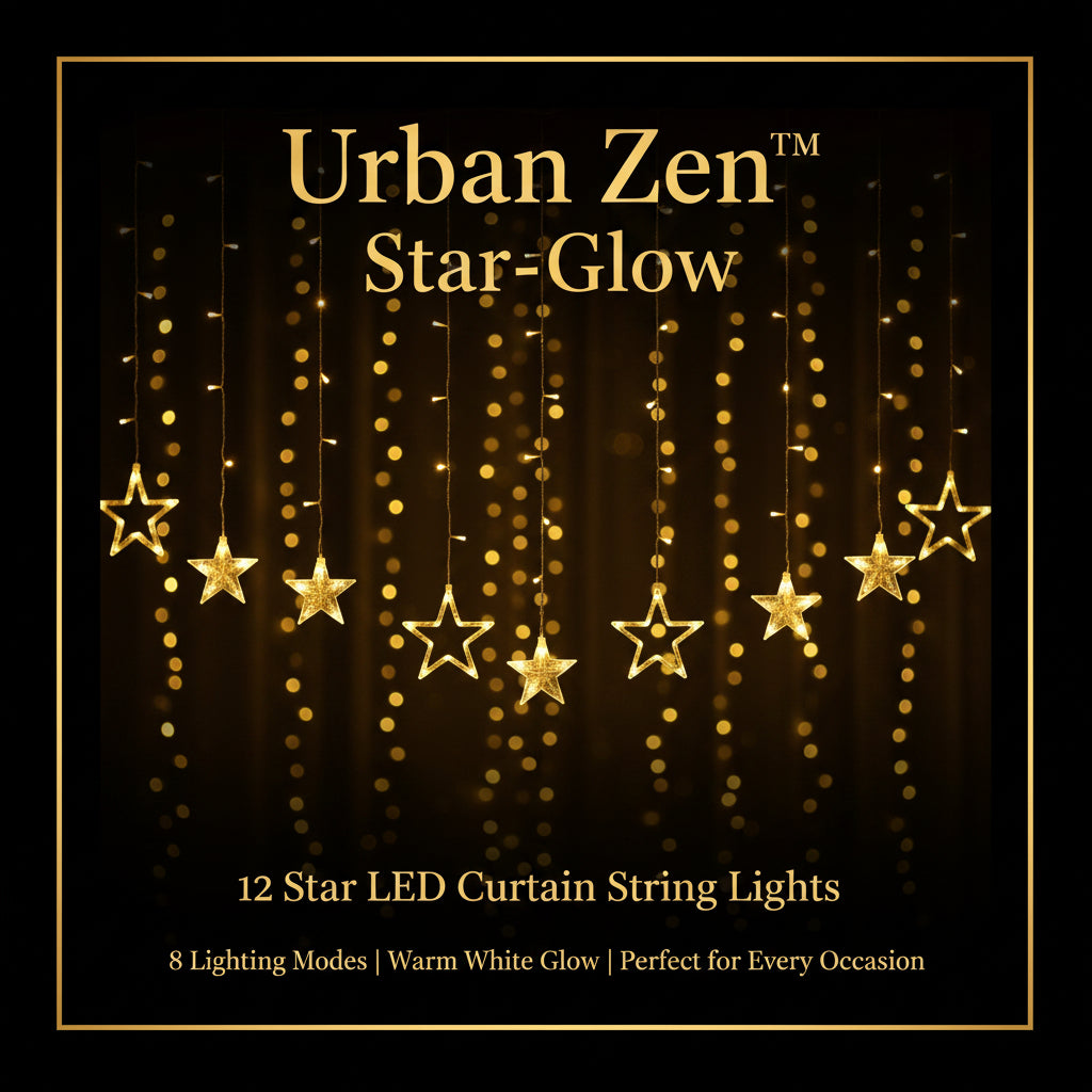 1253 12 Stars Curtain String Lights Window Curtain Lights With 8 Flashing Modes Decoration For Festivals