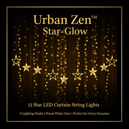 1253 12 Stars Curtain String Lights Window Curtain Lights With 8 Flashing Modes Decoration For Festivals