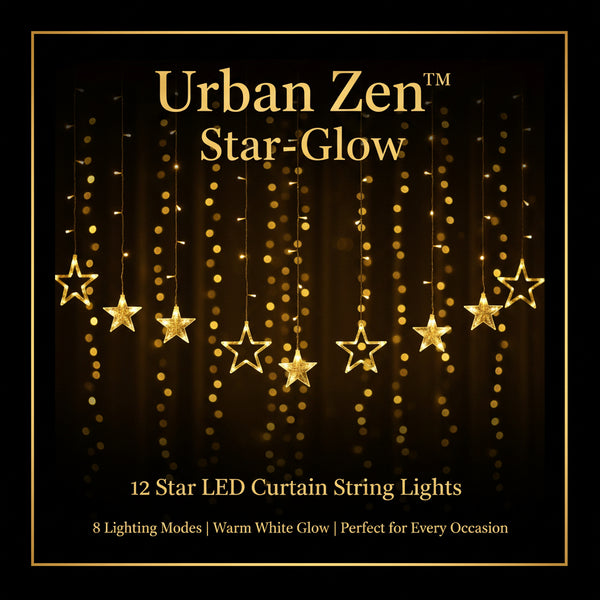 Urban Zen™ Star-Glow – 12 Star LED Curtain String Lights with 8 Modes