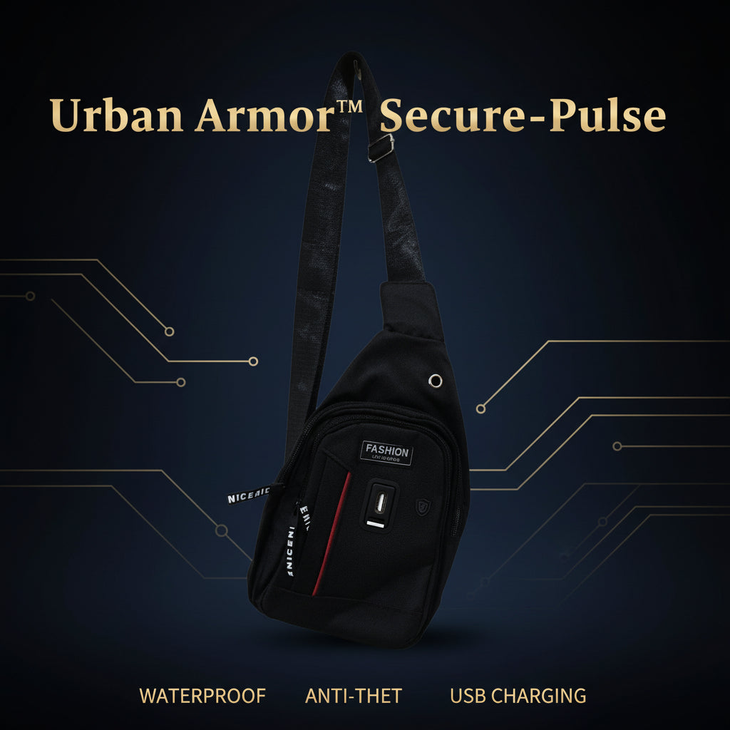 anti theft travel bags for men Men's Anti-Theft Chest Bag - Blue Left shoulder EXCELLENCE in MULTIPLE POCKETS Urban Armor Secure-Pulse Waterproof