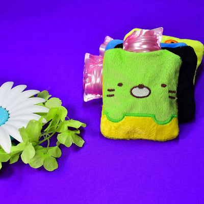 Green Kitty Small Hot Water Bag With Cover For Pain Relief Neck Shoulder Pain And Hand Feet Warmer Menstrual Cramps.
