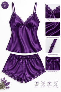 Satin Nightdress Set for Women (Purple, M)