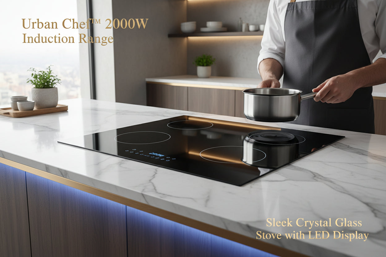 Urban Chef™ 2000W Induction Range – Sleek Crystal Glass Stove with LED Display