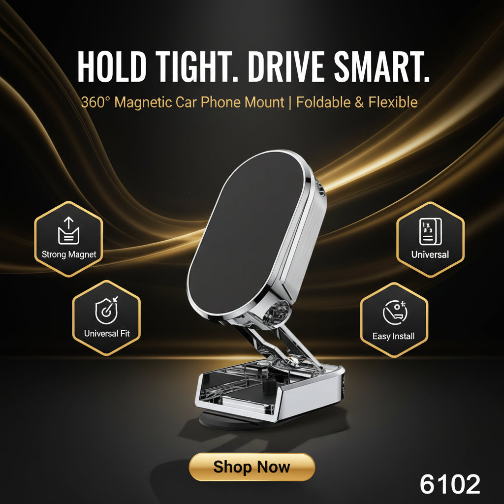 6102 360 Degree Rotating Magnetic Car Phone Holder  Metal Folding Car Phone Holder  New Alloy Folding Magnetic Car Phone Holder (Pack Of 1)