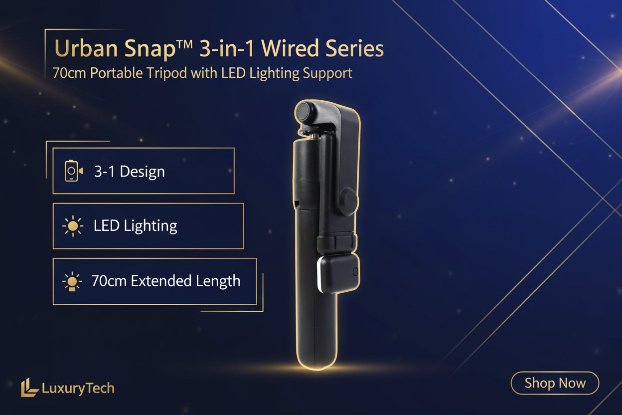 3 In 1 Wired Selfie Stick With Extendable Handle (70 Cm Long)