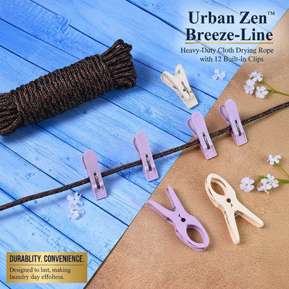 Urban Zen™ Breeze-Line – Heavy-Duty Cloth Drying Rope with 12 Built-in Clips - Mr Urban Choices