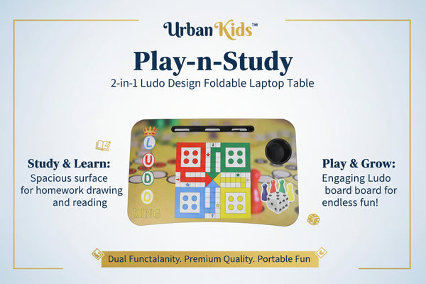 Urban Kids™ Play-n-Study – 2-in-1 Ludo Design Foldable Laptop Table