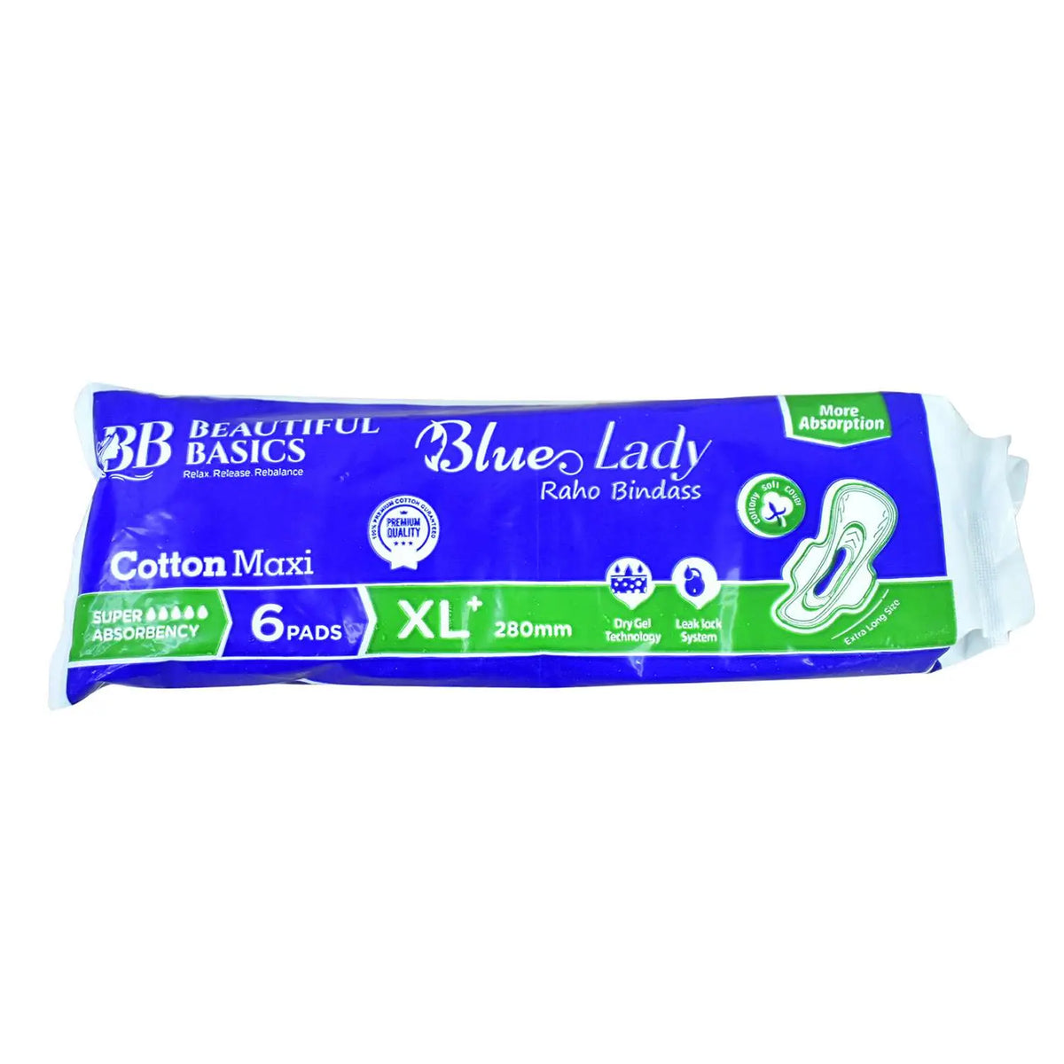 Beautiful Basics Blue Lady Sanitary Pads Xl 280mm (6 Pc)